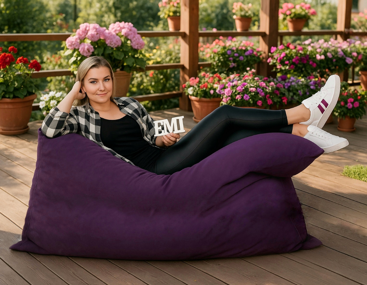 Sedací vak vankúš fialový semišový EMI